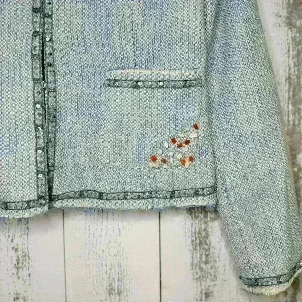 CACHE Boucle Tweed Top Jacket Lined Embellished Beads - Picture 2 of 7